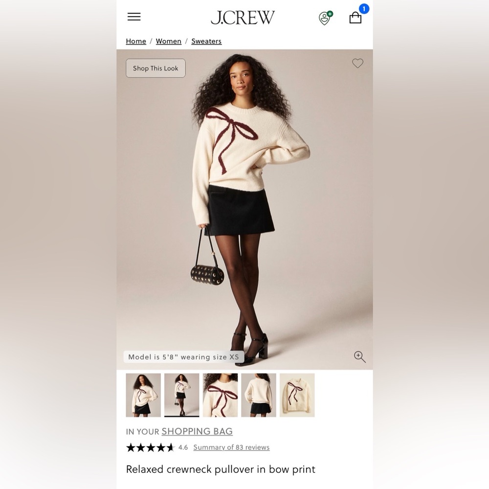 J. Crew Relaxed Crewneck Pullover Sweater Bow Print Wool Alpaca Oversized Sz M - Picture 3 of 13